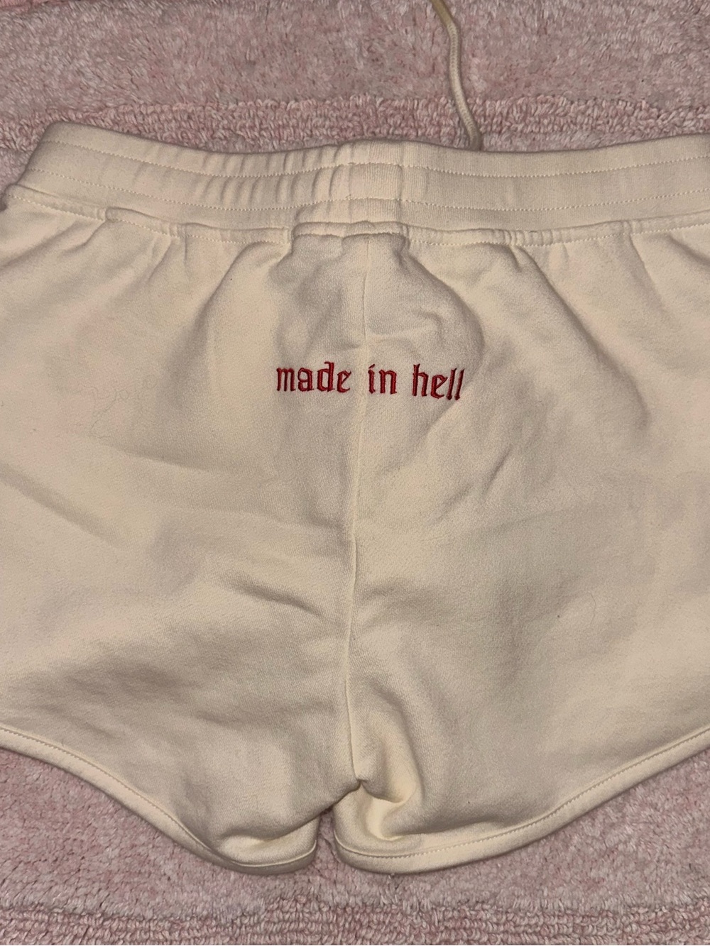 Cream Athletic Lounge Shorts with Red Embroidery